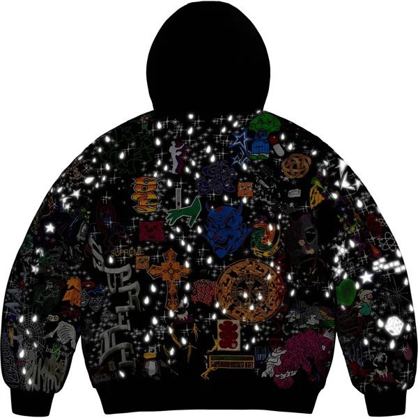 Supreme AOI Embroidered Hooded Work Jacket - Black (front)