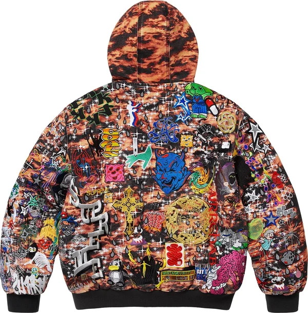 Supreme AOI Embroidered Hooded Work Jacket - Flames (front)