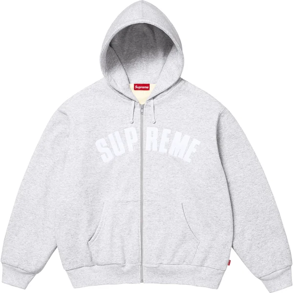 Supreme Arc Thermal Lined Zip Up Hooded Sweatshirt - Ash Grey (front)