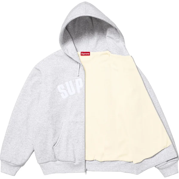 Supreme Arc Thermal Lined Zip Up Hooded Sweatshirt - Ash Grey (front)