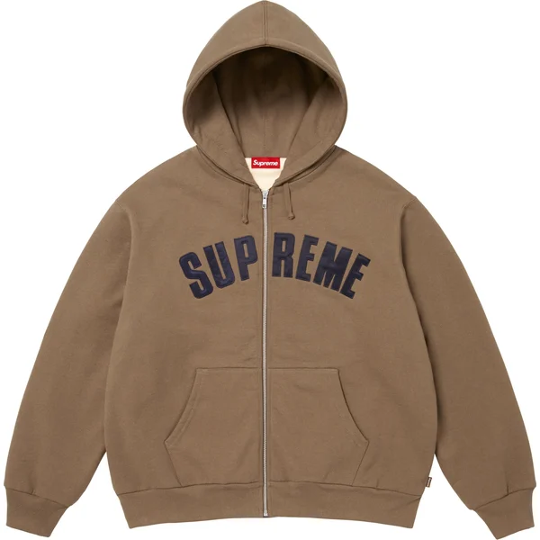 Supreme Arc Thermal Lined Zip Up Hooded Sweatshirt - Dusty Brown (front)