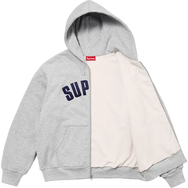 Supreme Arc Thermal Lined Zip Up Hooded Sweatshirt - Heather Grey (front)