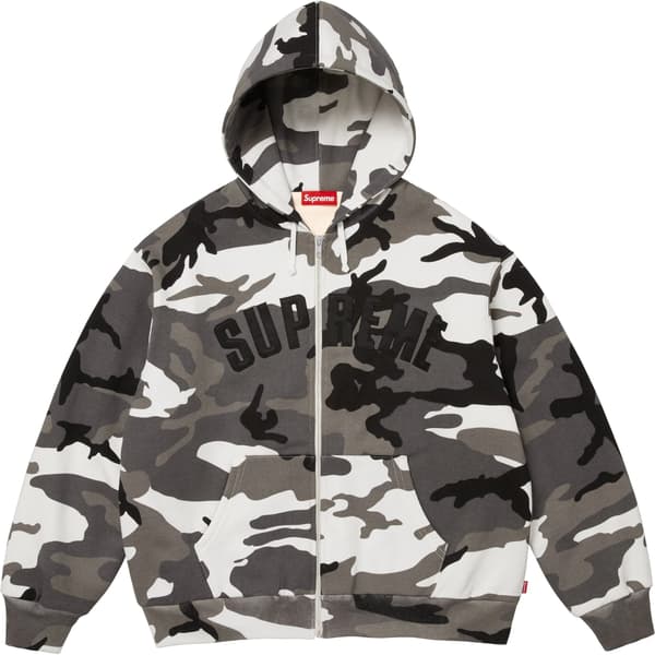 Supreme Arc Thermal Lined Zip Up Hooded Sweatshirt - Snow Camo (front)