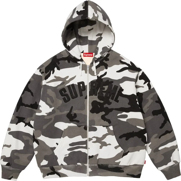 Supreme Arc Thermal Lined Zip Up Hooded Sweatshirt - Snow Camo (front)