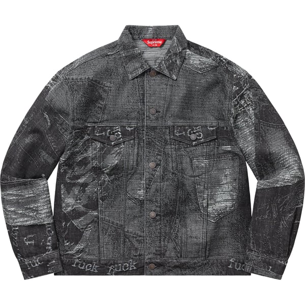 Supreme Archive Denim Jacquard Trucker Jacket - Black (front)