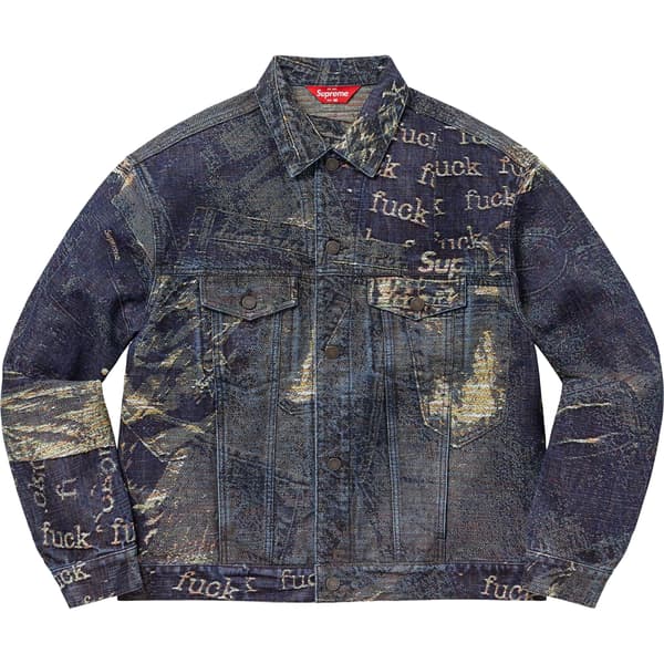 Supreme Archive Denim Jacquard Trucker Jacket - Blue (front)