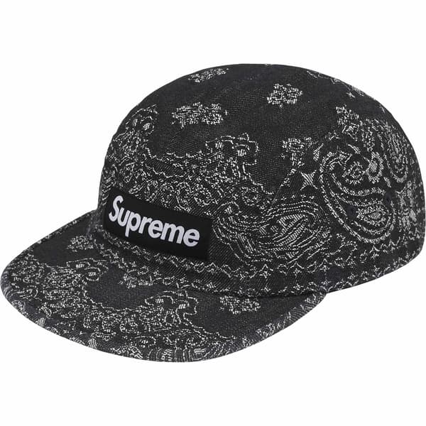 Supreme Bandana Jacquard Denim Camp Cap - Black (front)