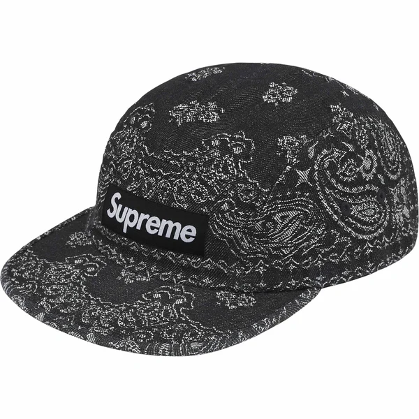 Supreme Bandana Jacquard Denim Camp Cap - Black (front)