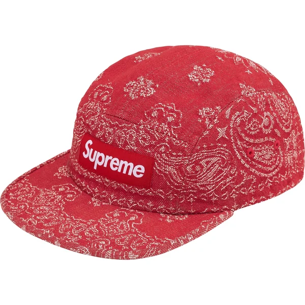 Supreme Bandana Jacquard Denim Camp Cap - Red (front)