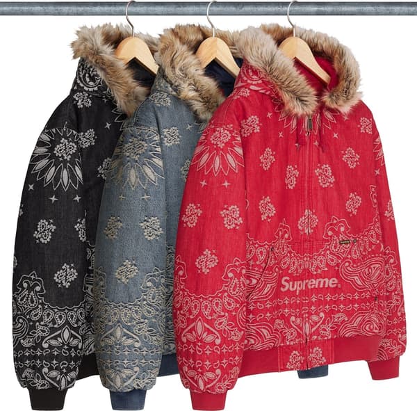Supreme Bandana Jacquard Denim Hooded Work Jacket - Product Image