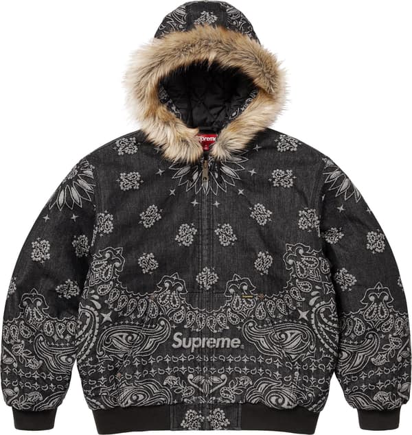Supreme Bandana Jacquard Denim Hooded Work Jacket - Black (front)