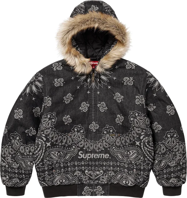 Supreme Bandana Jacquard Denim Hooded Work Jacket - Black (front)