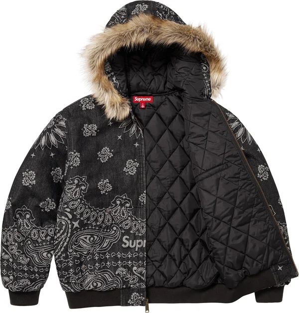 Supreme Bandana Jacquard Denim Hooded Work Jacket - Black (front)