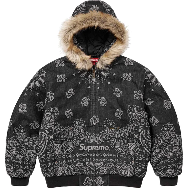 Supreme Bandana Jacquard Denim Hooded Work Jacket - Black (front)