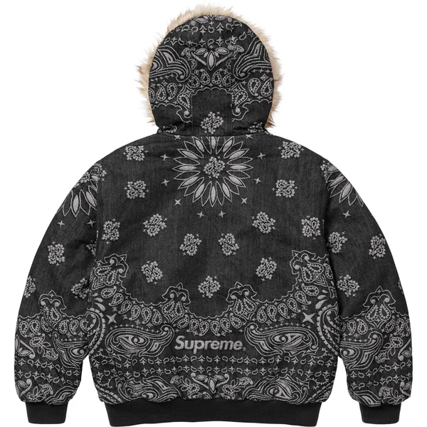Supreme Bandana Jacquard Denim Hooded Work Jacket - Black (front)