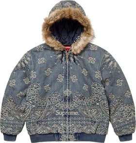 Supreme Bandana Jacquard Denim Hooded Work Jacket Blue