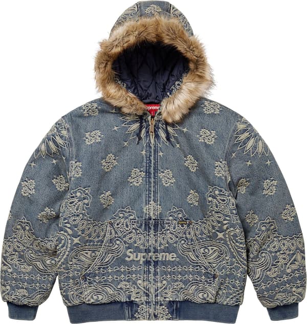 Supreme Bandana Jacquard Denim Hooded Work Jacket - Blue (front)