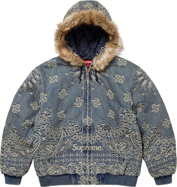 Supreme Bandana Jacquard Denim Hooded Work Jacket - Blue (front)