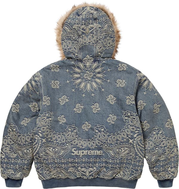 Supreme Bandana Jacquard Denim Hooded Work Jacket - Blue (front)
