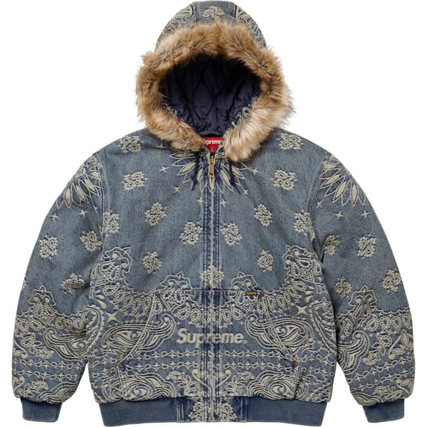 Supreme Bandana Jacquard Denim Hooded Work Jacket - Blue (front)