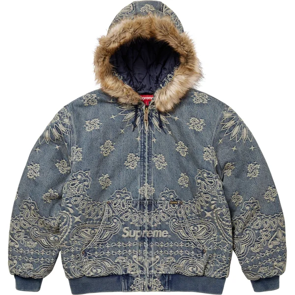 Supreme Bandana Jacquard Denim Hooded Work Jacket - Blue (front)