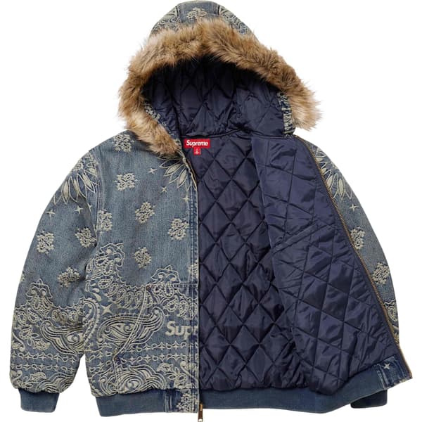 Supreme Bandana Jacquard Denim Hooded Work Jacket - Blue (front)
