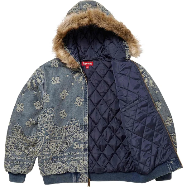 Supreme Bandana Jacquard Denim Hooded Work Jacket - Blue (front)