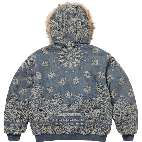 Supreme Bandana Jacquard Denim Hooded Work Jacket - Blue (front)