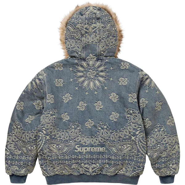 Supreme Bandana Jacquard Denim Hooded Work Jacket - Blue (front)