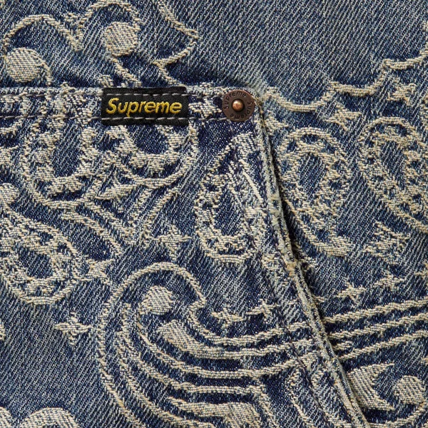 Supreme Bandana Jacquard Denim Hooded Work Jacket - Blue (front)