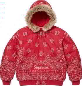 Supreme Bandana Jacquard Denim Hooded Work Jacket Red