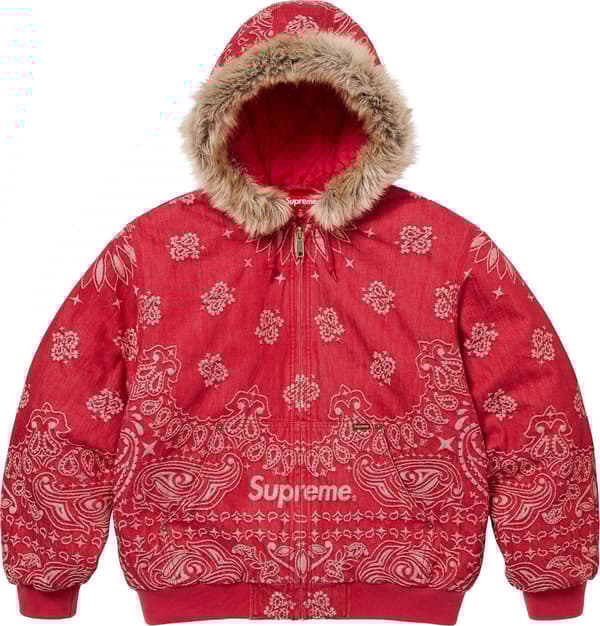 Supreme Bandana Jacquard Denim Hooded Work Jacket - Red (front)