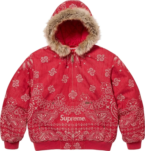 Supreme Bandana Jacquard Denim Hooded Work Jacket - Red (front)