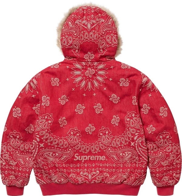 Supreme Bandana Jacquard Denim Hooded Work Jacket - Red (front)