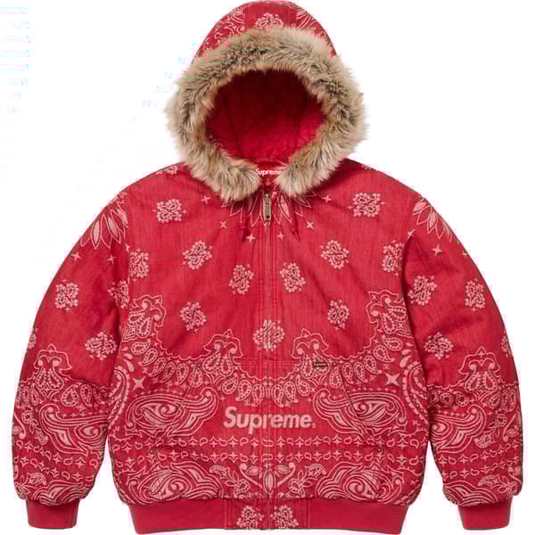 Supreme Bandana Jacquard Denim Hooded Work Jacket - Red (front)