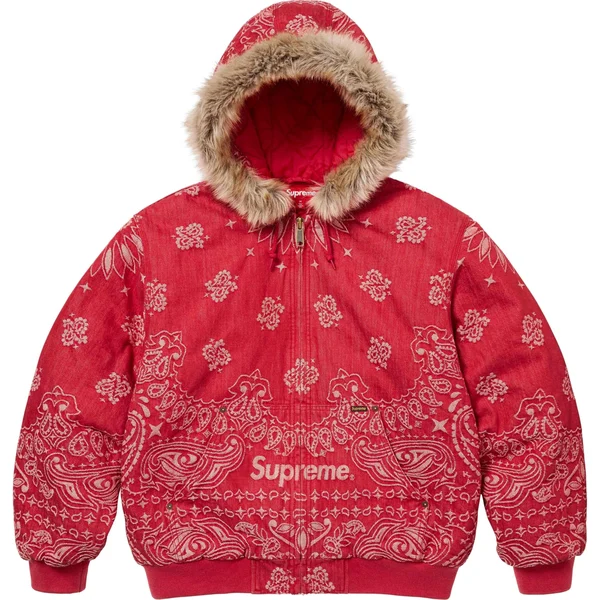 Supreme Bandana Jacquard Denim Hooded Work Jacket - Red (front)