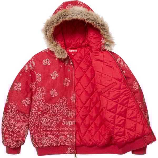 Supreme Bandana Jacquard Denim Hooded Work Jacket - Red (front)