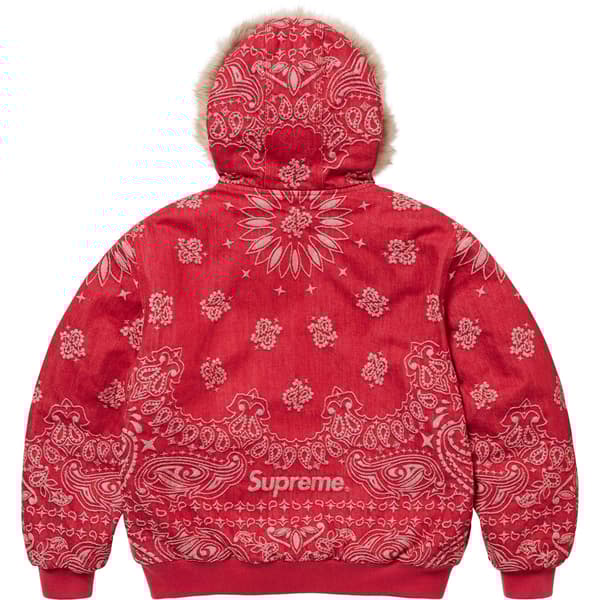 Supreme Bandana Jacquard Denim Hooded Work Jacket - Red (front)