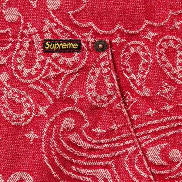 Supreme Bandana Jacquard Denim Hooded Work Jacket - Red (front)
