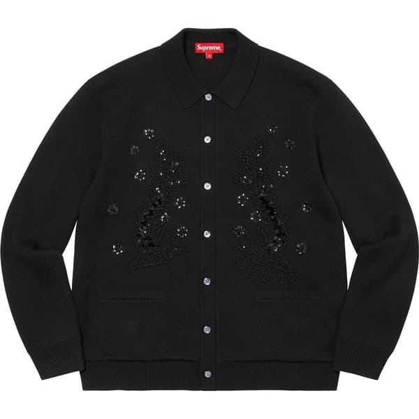 Supreme Beaded Appliqué Cardigan - Black (front)