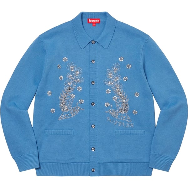 Supreme Beaded Appliqué Cardigan - Bright Blue (front)