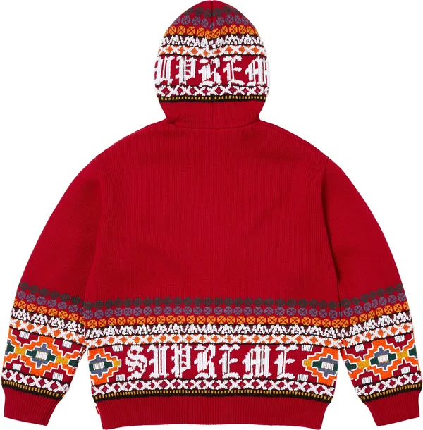 Supreme Beaded Zip Up Hooded Sweater - Red (front)