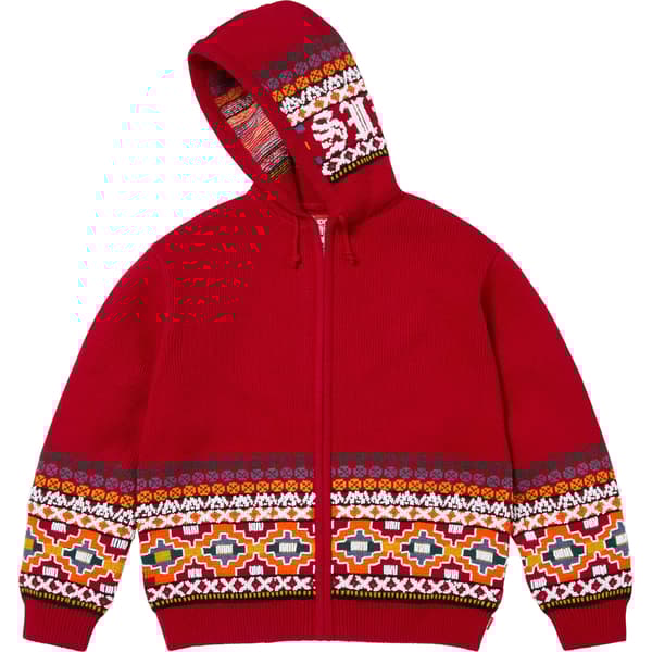 Supreme Beaded Zip Up Hooded Sweater - Red (front)
