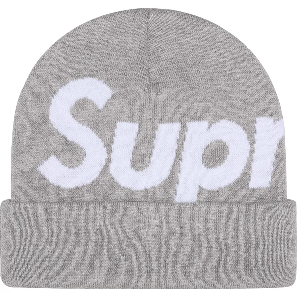 Supreme Big Logo Beanie - Heather Grey (front)