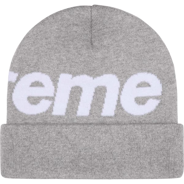 Supreme Big Logo Beanie - Heather Grey (front)