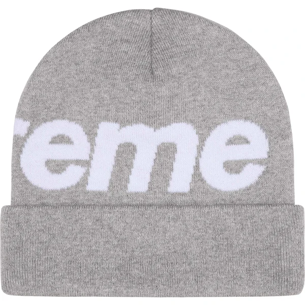 Supreme Big Logo Beanie - Heather Grey (front)