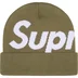 Supreme Big Logo Beanie - Light Olive (front)