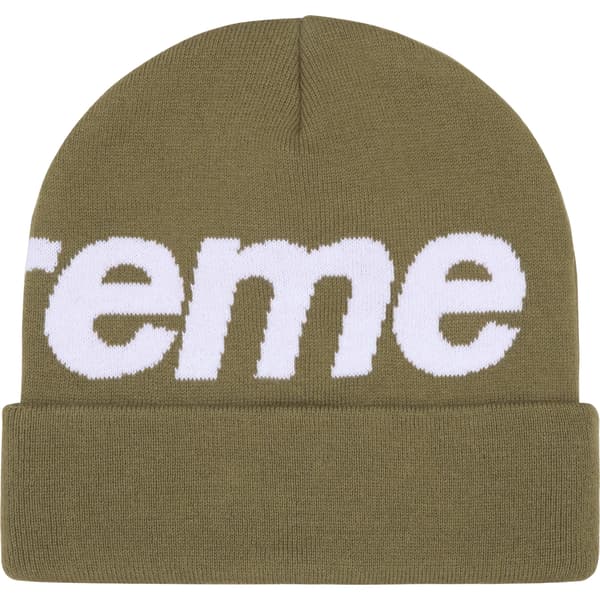 Supreme Big Logo Beanie - Light Olive (front)