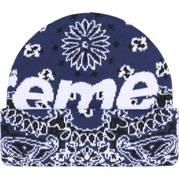 Supreme Big Logo Beanie - Navy Bandana (front)