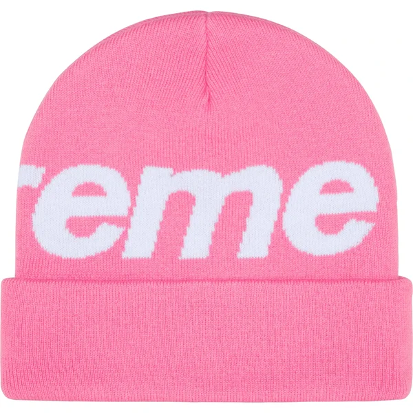 Supreme Big Logo Beanie - Pink (front)